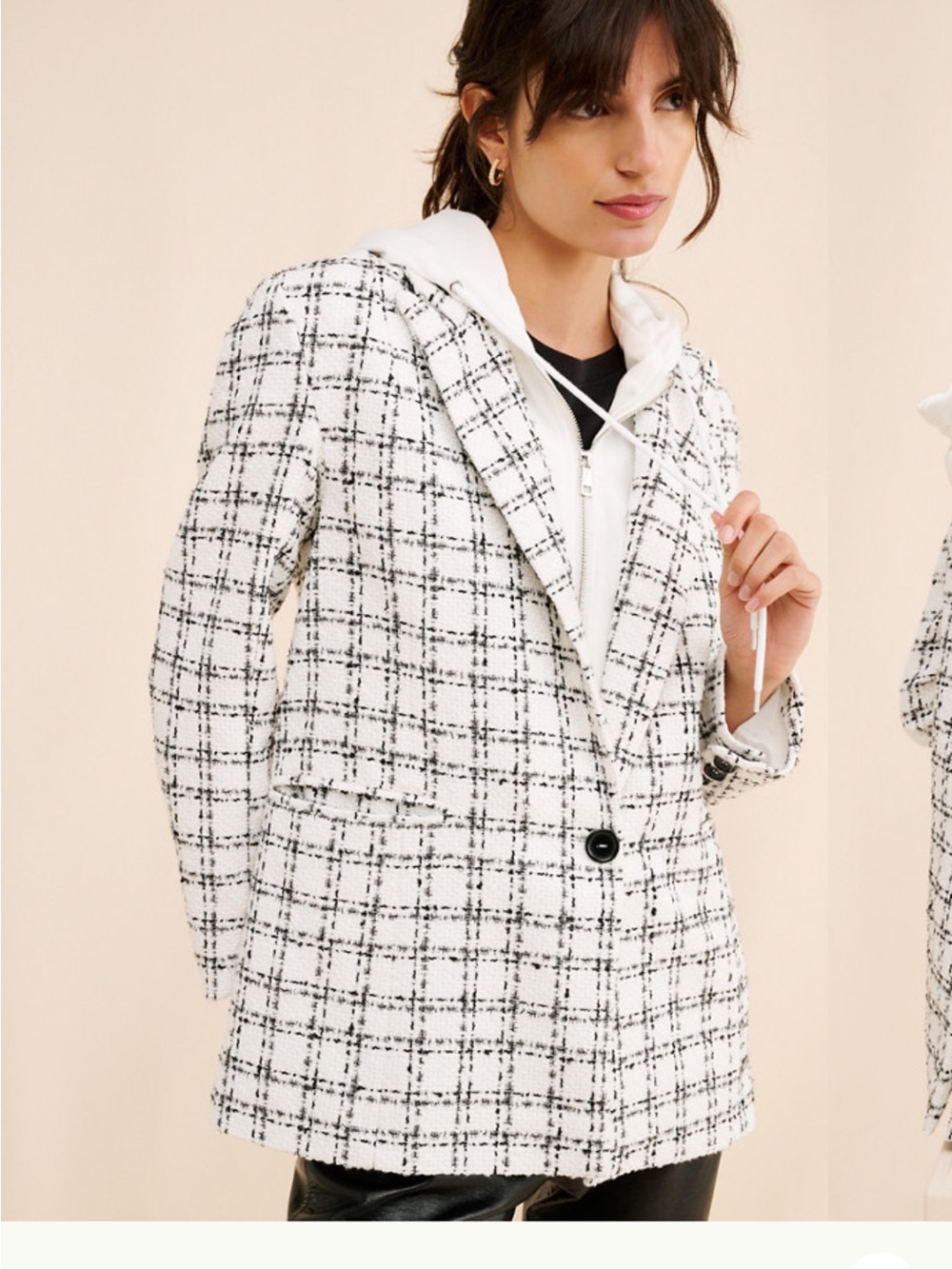Maeve White & Black Plaid Blazer Jacket